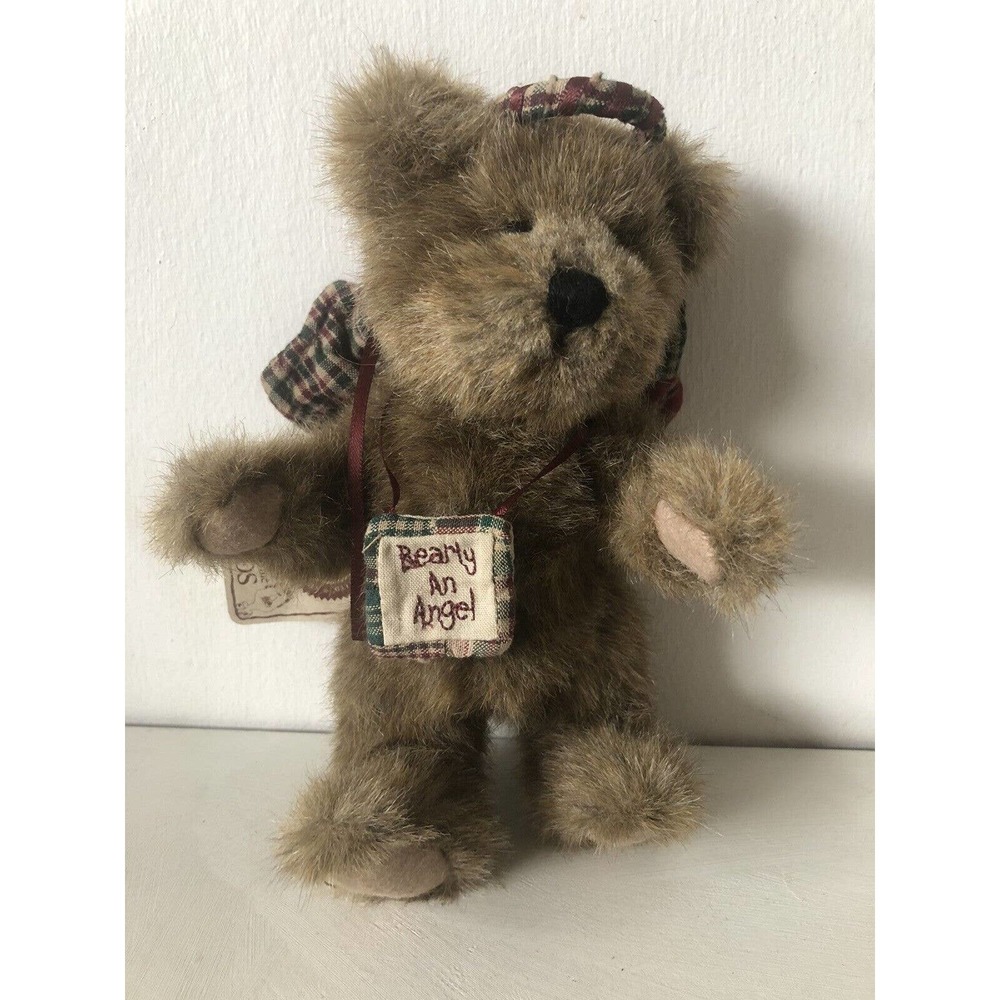 Boyds Bear Plush Bearly an Angel Brown Jointed Rascal Patchwork Halo Wings NWT